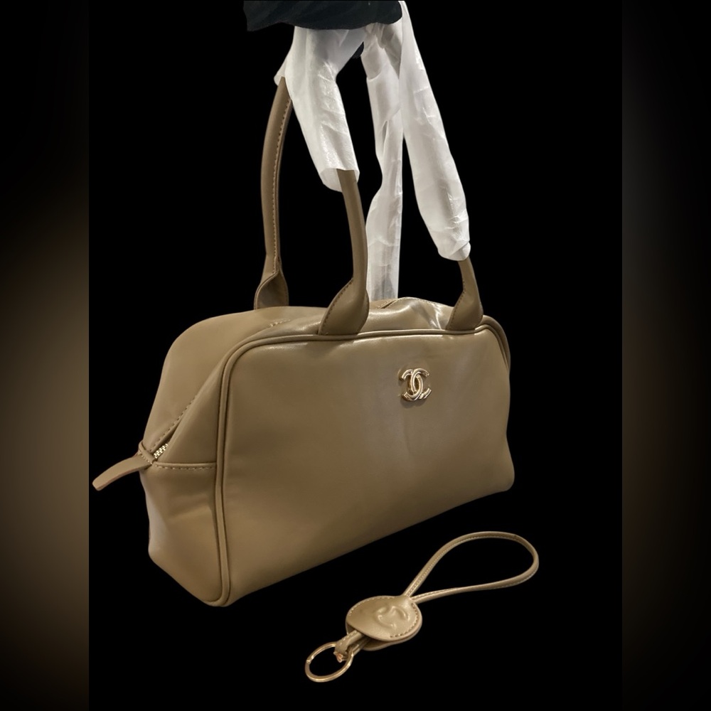 Taupe Smooth Leather Bowler Shoulder Bag